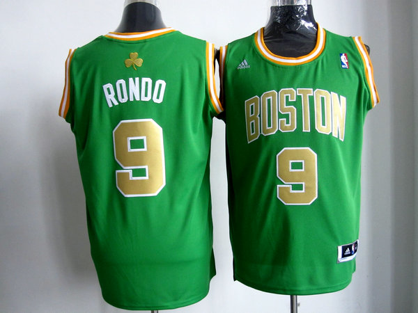  NBA Boston Celtics 9 Rajon Rondo Swingman Road Green Golden Number Jersey
